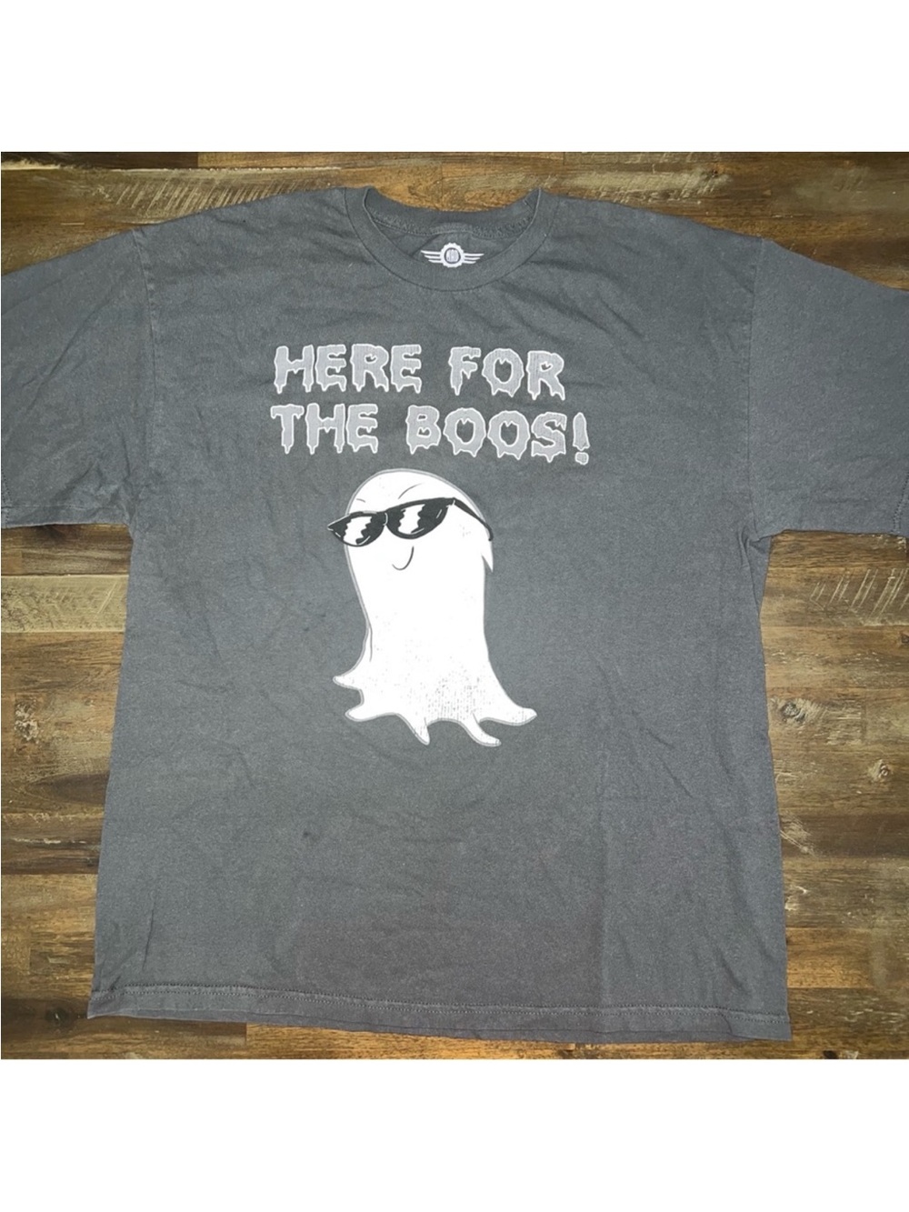 MAD Engine mens gray Halloween tee shirt “Here for the Boos” with graphic